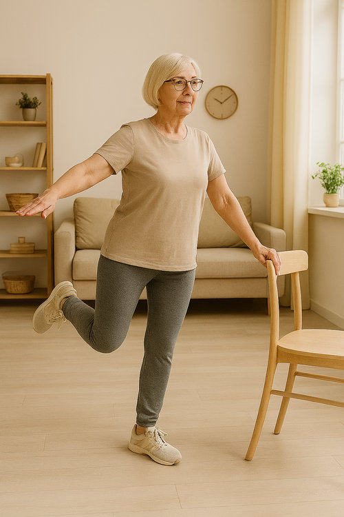 Femme age amliorant sa stabilit avec un exercice