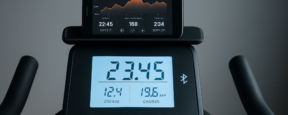 Console connecte de vlo dappartement avec cran LCD et application fitness sur tablette