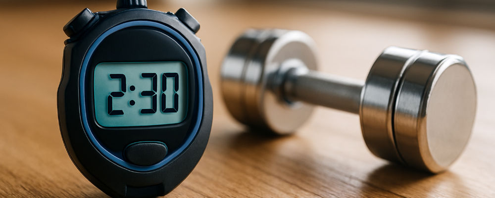 Chronomtre affichant 2 minutes 30 pour mesurer les temps de repos selon les objectifs en musculation