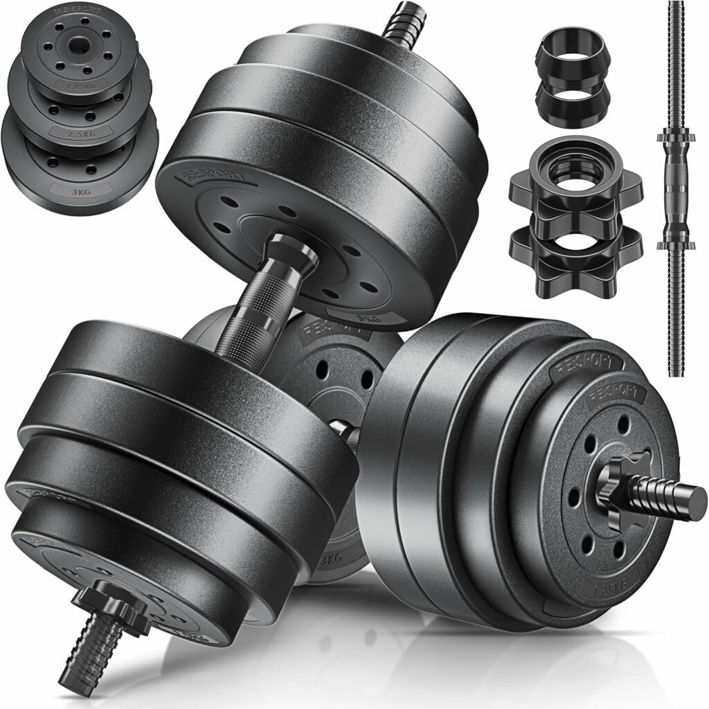 Kit d&rsquo;haltères 2 en 1 en fonte avec disques et barre de raccordement – RE:SPORT