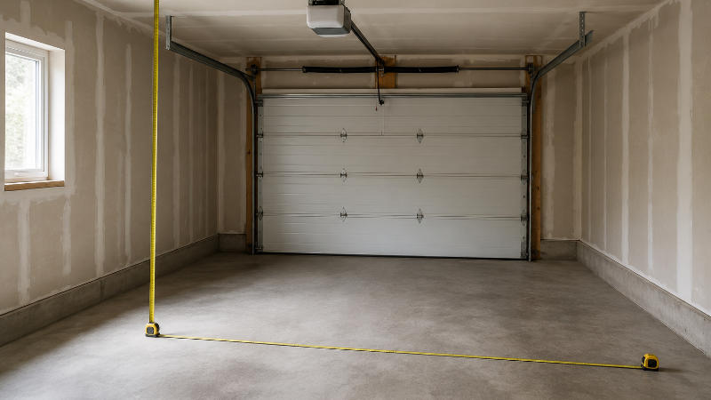 Mesure de la hauteur sous plafond et de la surface dun garage avant damnager un garage en salle de sport