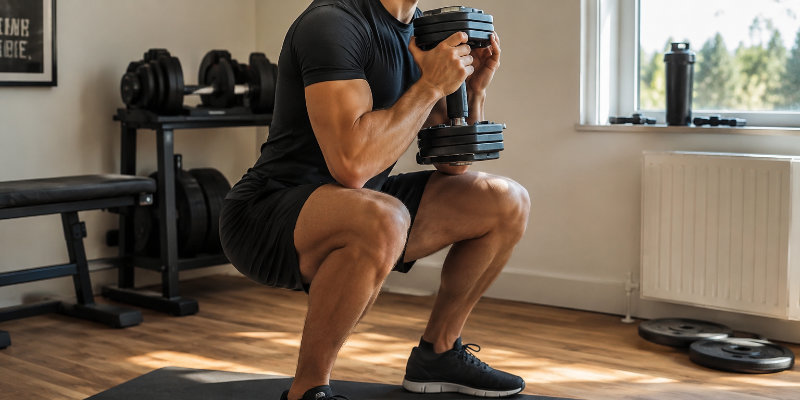 squat avec haltres pour muscler fessiers et jambes  la maison