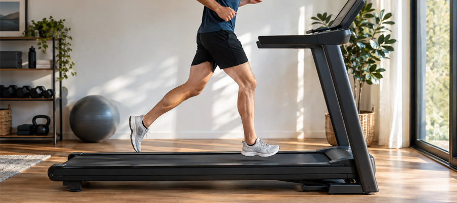 Coureur sur un tapis dont la bande est assez longue pour sa foule